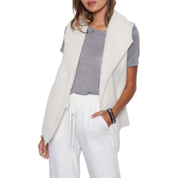 Tart Collections Dania Women's Faux Fur Lined Open Front Vest with Draped Lapel - Picture 2 of 6